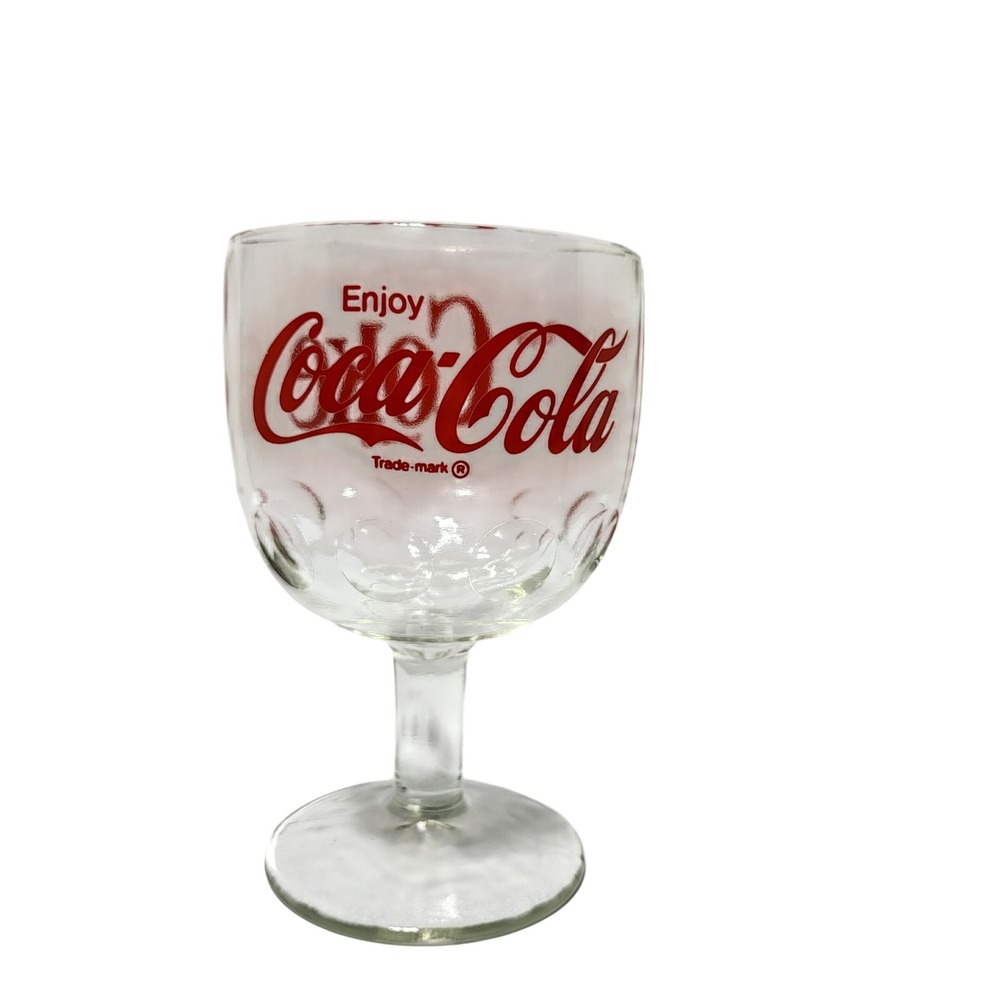 Vintage‎ Coca-Cola Coke Stemmed Goblet Glass Thumbprint Dimple Chalice 6 Inch